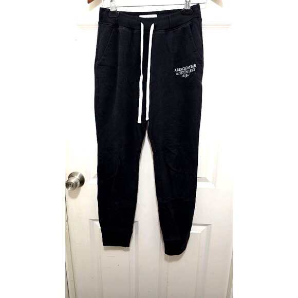 Abercrombie & Fitch Men's S Black Jogger Sweatpants Drawstring Waist & Embroider - Picture 2 of 7